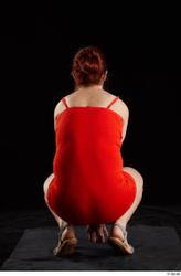 Whole Body Woman White Dress Pregnant Kneeling Studio photo references